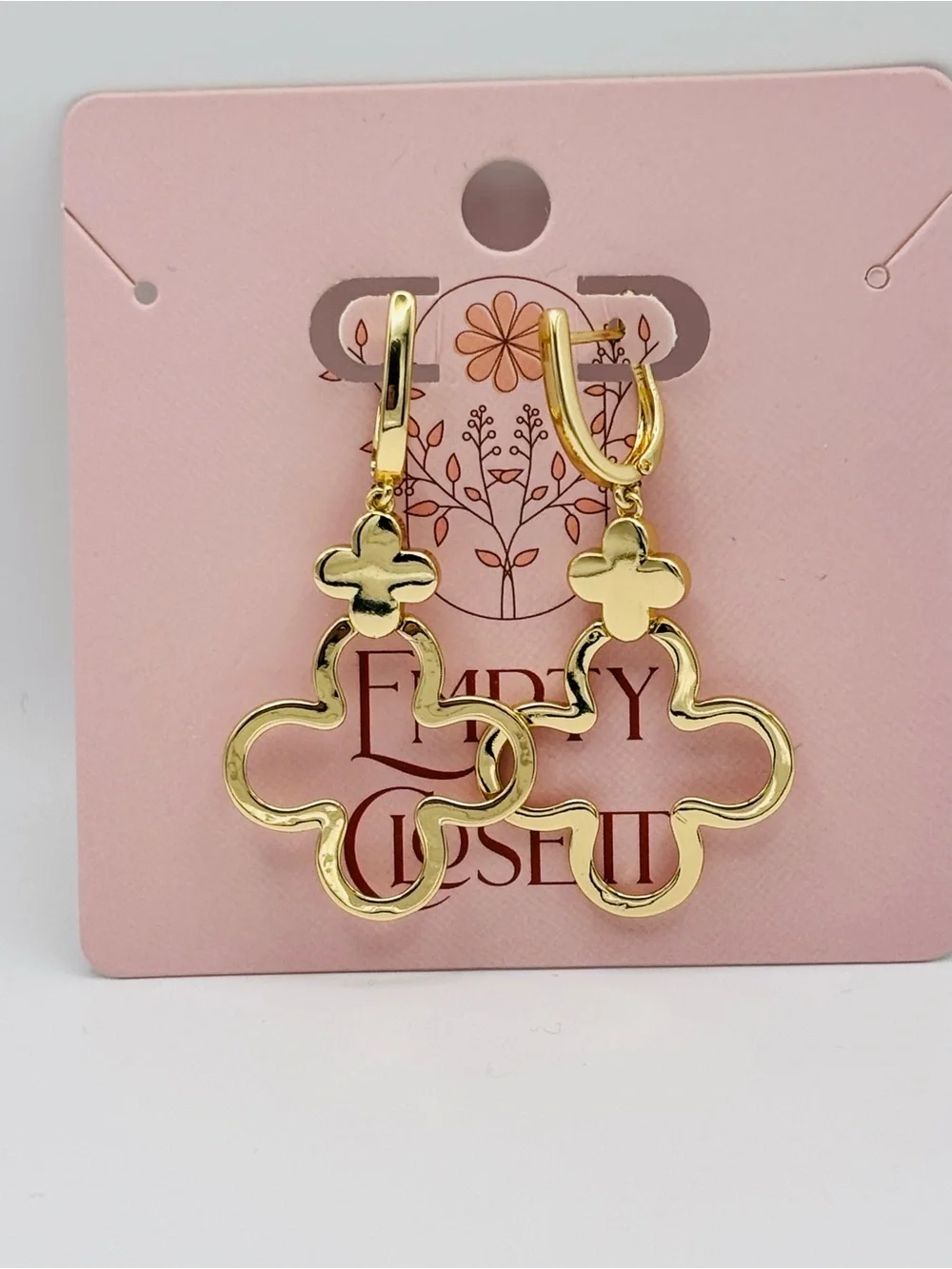 Gold Open Clover Necklace and Earring Set